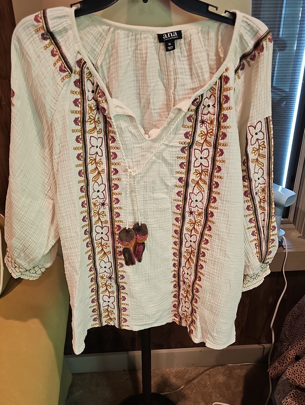 a.n.a White Embroidered Boho Peasant Top